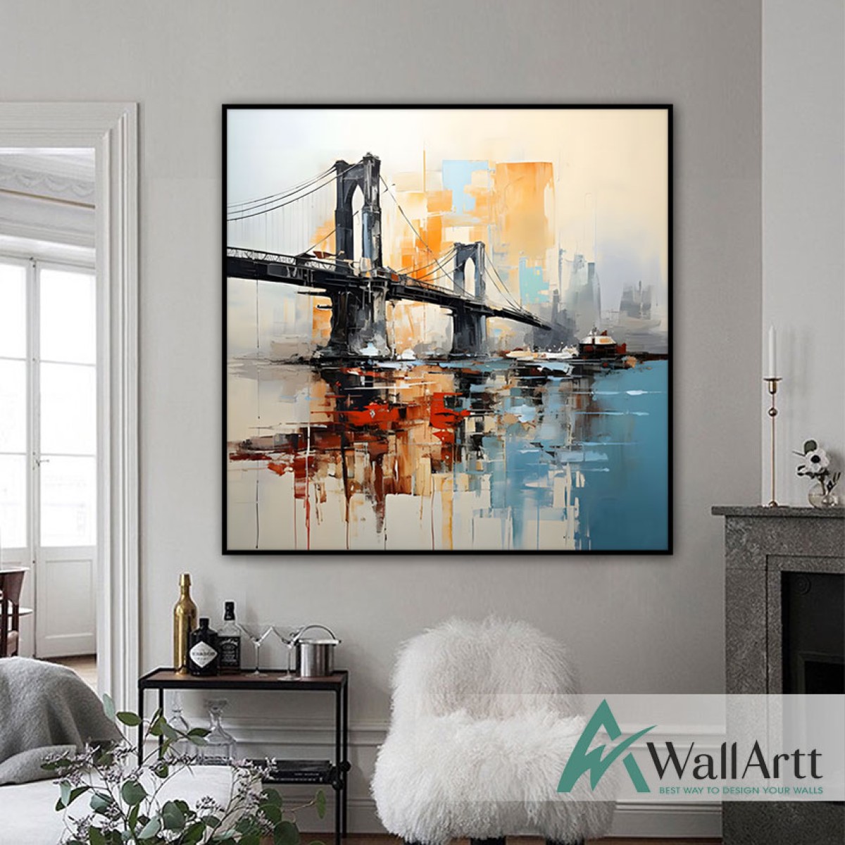 Abstract Bridge Textured Partial Oil Painting - Wall Art