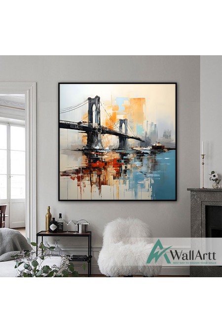 Abstract Bridge Textured Partial Oil Painting - Wall Art