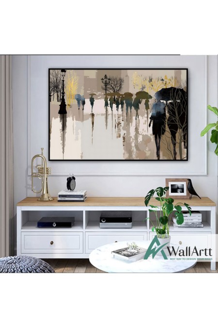 Abstract People Under Rain Textured Partial Oil Painting