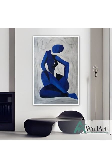 Abstract Blue Woman Textured Partial Oil Painting