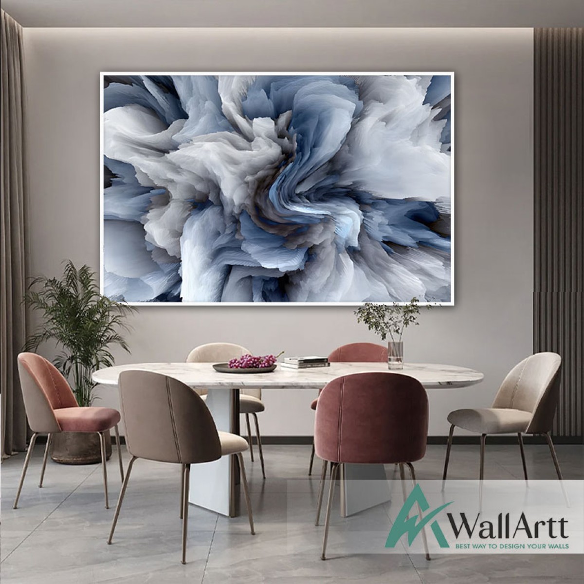 Abstract Blue Fog Textured Partial Oil Painting