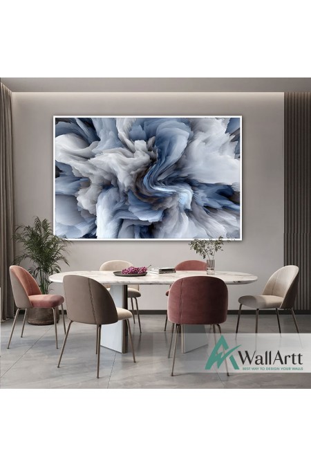 Abstract Blue Fog Textured Partial Oil Painting