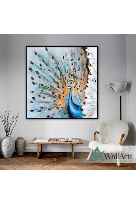 Blue Peacock Textured Partial Oil Painting