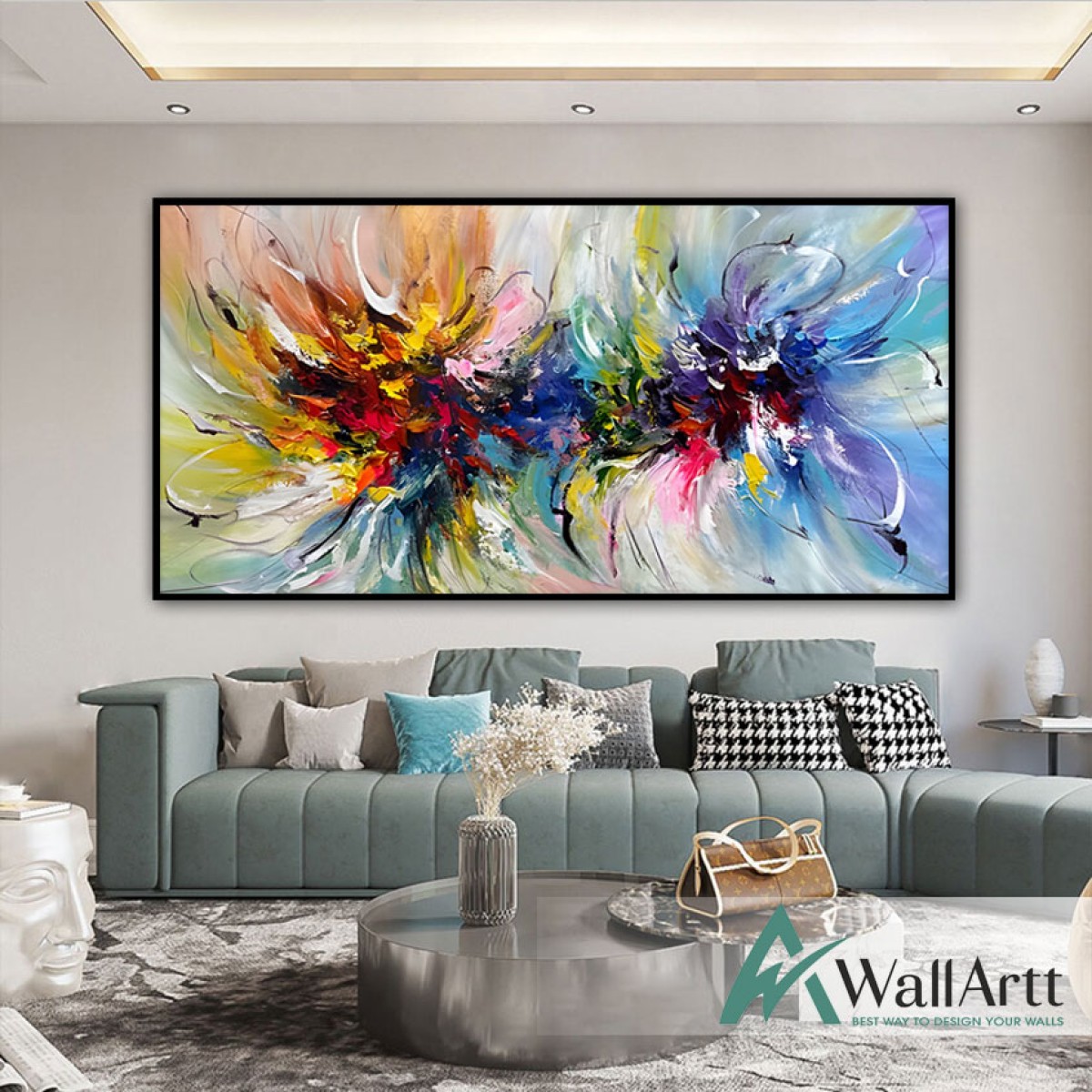 Abstract Color Explosion X Textured Partial Oil Painting - Wall Art