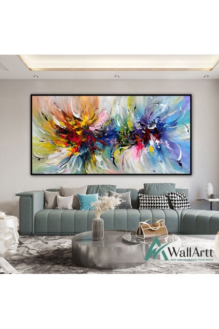 Abstract Color Explosion X Textured Partial Oil Painting - Wall Art