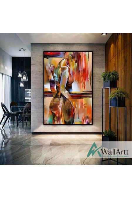 Abstract Naked Woman Textured Partial Oil Painting - Wall Art