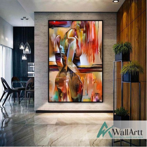 Abstract Naked Woman Textured Partial Oil Painting - Wall Art