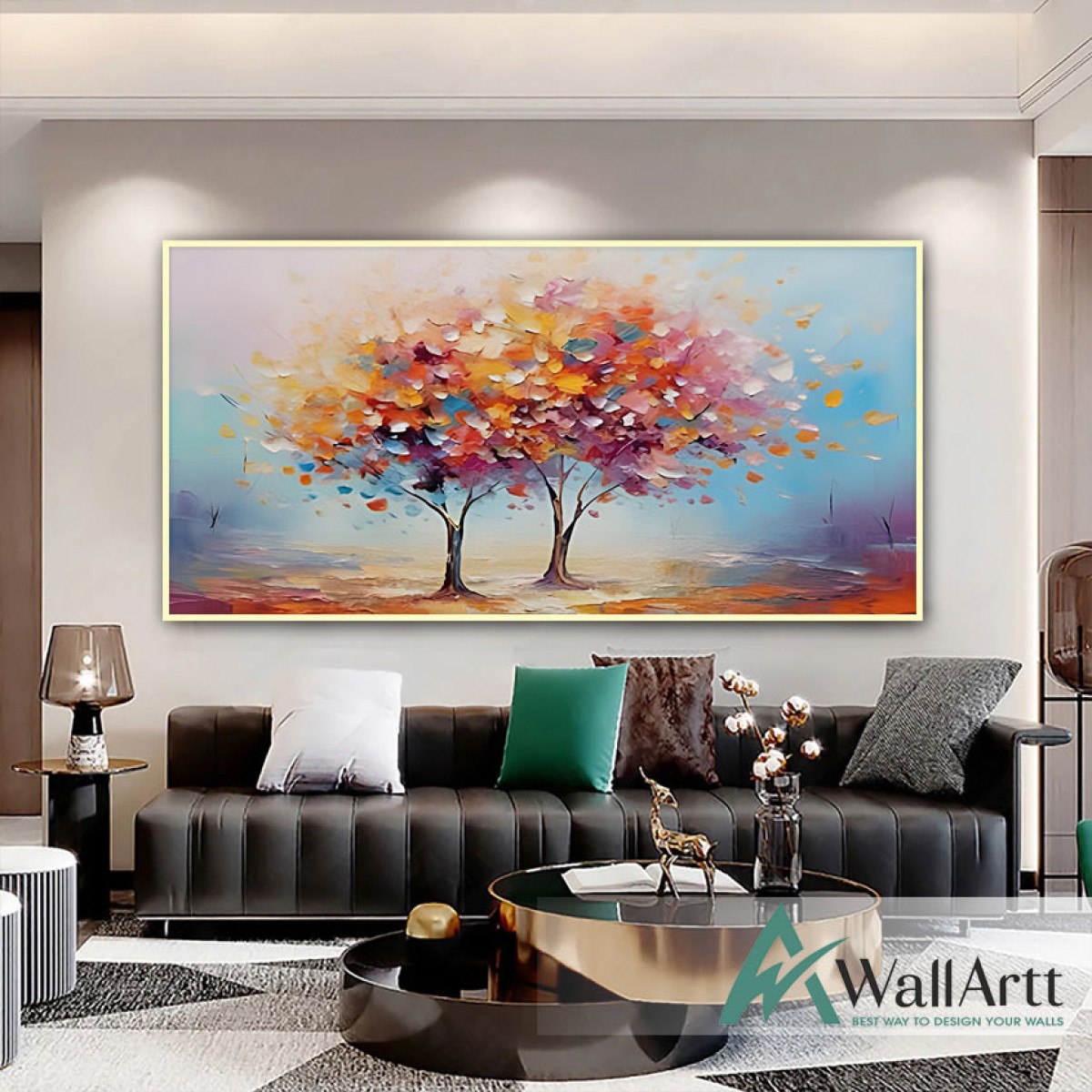 2 Trees with Colorful Leaves Textured Partial Oil Painting