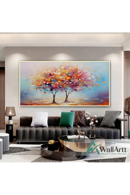 2 Trees with Colorful Leaves Textured Partial Oil Painting