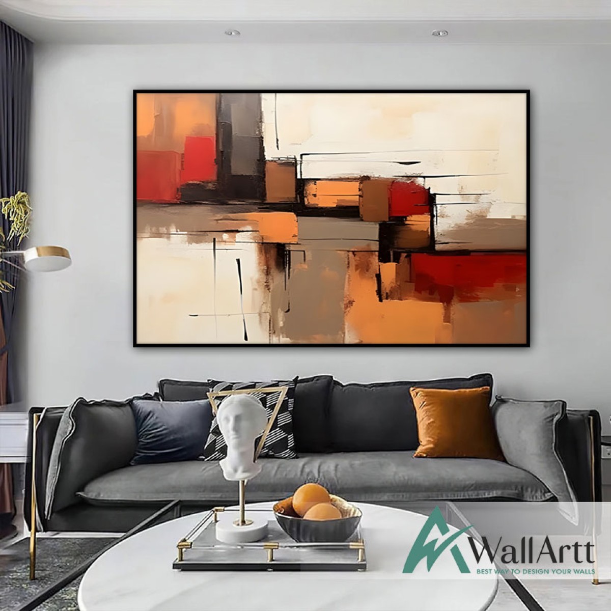 Orange Brown Abstract II Textured Partial Oil Painting - Wall Art