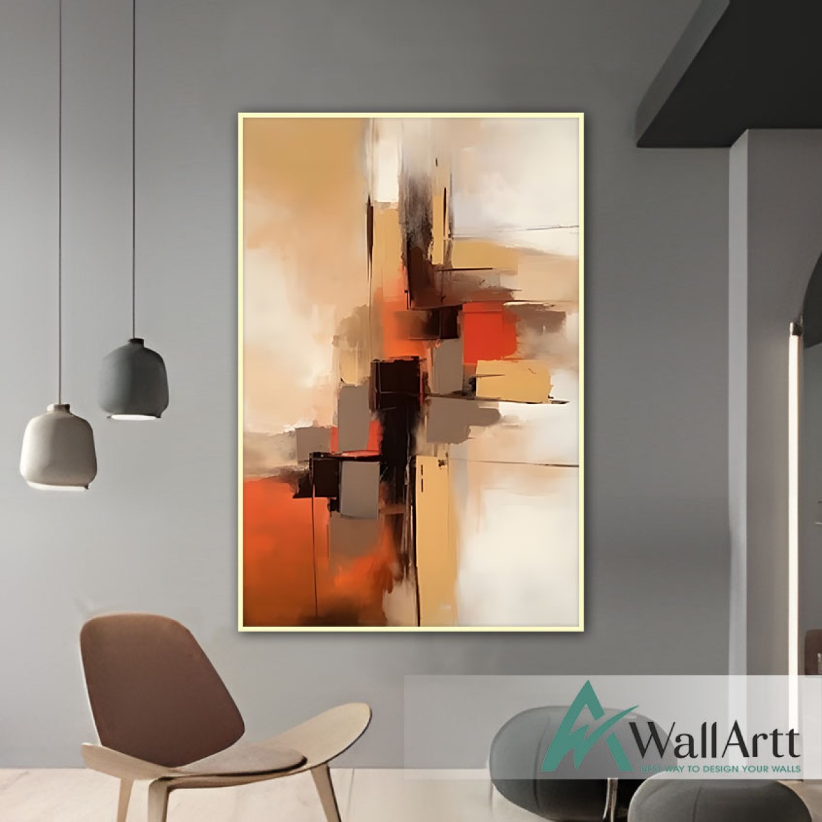 Orange Brown Abstract IV Textured Partial Oil Painting - Wall Art