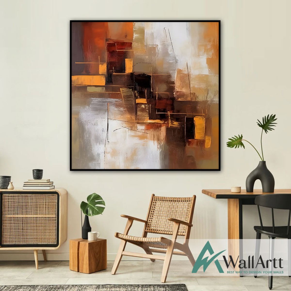 Orange Brown Abstract Textured Partial Oil Painting