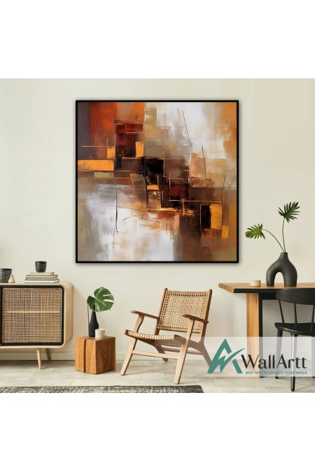 Orange Brown Abstract Textured Partial Oil Painting