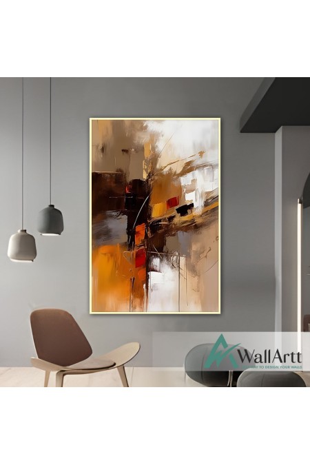 Orange Brown Abstract III Textured Partial Oil Painting - Wall Art