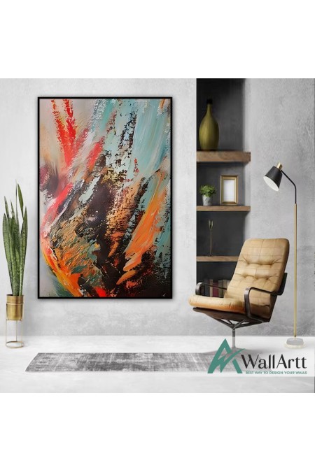 Abstract Orange Flame Textured Partial Oil Painting - Wall Art