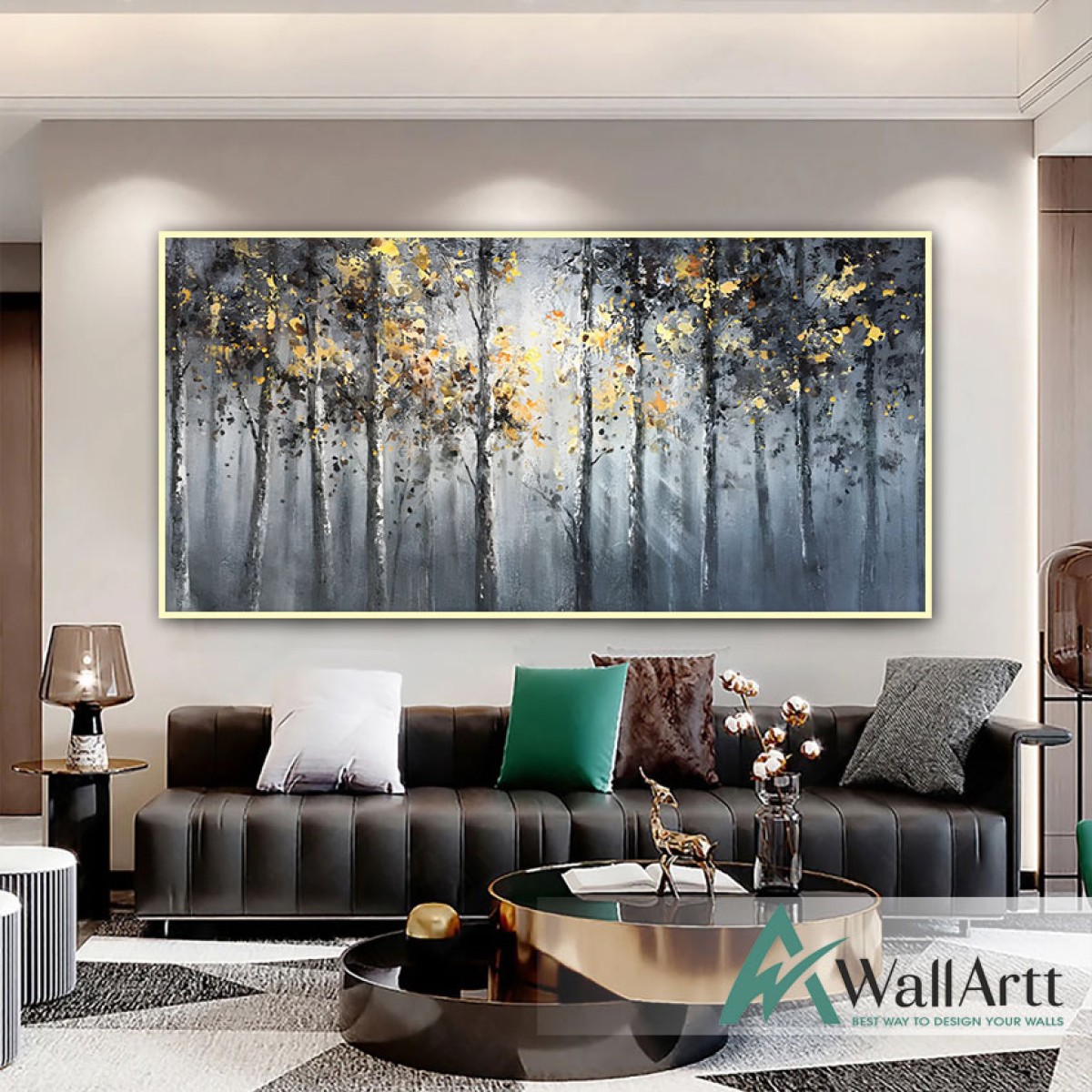 Abstract Gold Forest II Textured Partial Oil Painting - Wall Art