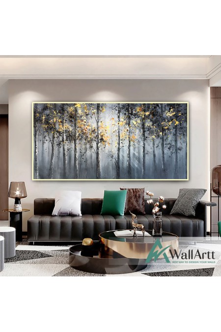 Abstract Gold Forest II Textured Partial Oil Painting - Wall Art