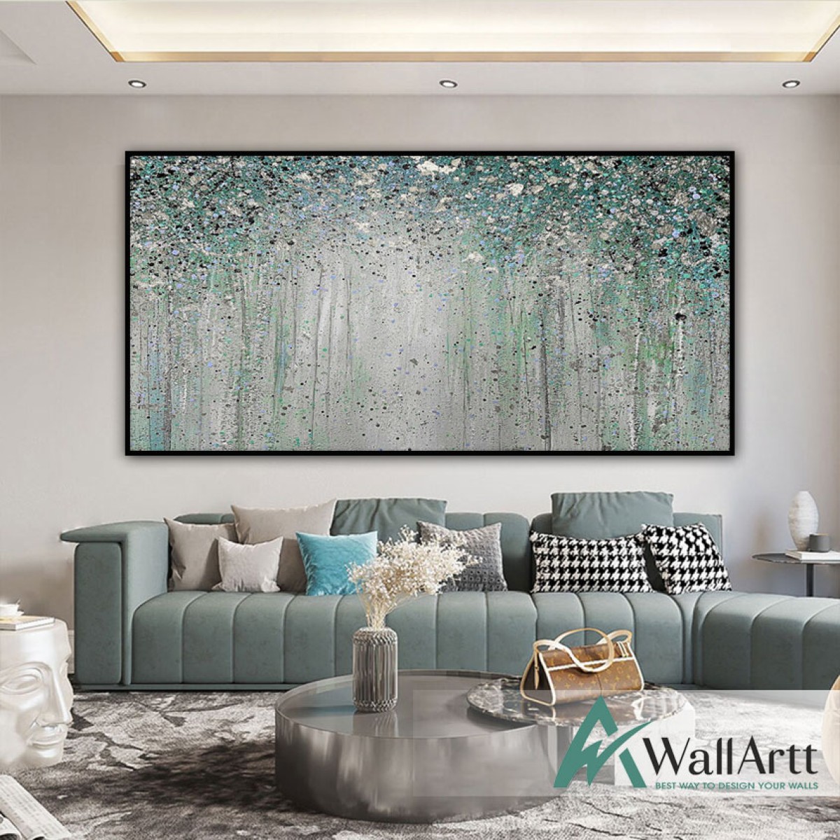 Abstract Silver Forest Textured Partial Oil Painting