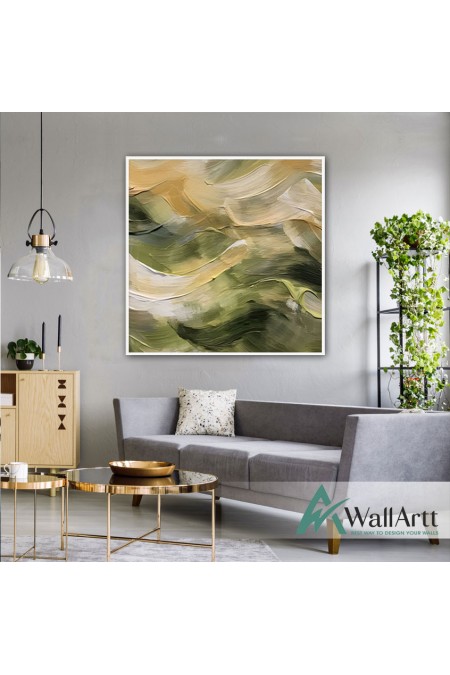 Abstract Green Waves Textured Partial Oil Painting - Wall Art