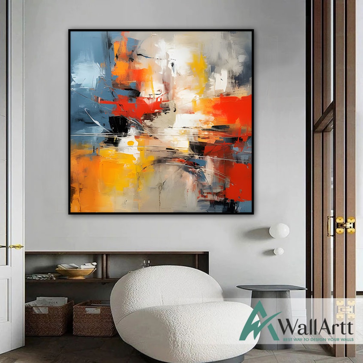 Yellow Orange Abstract Textured Partial Oil Painting - Wall Art