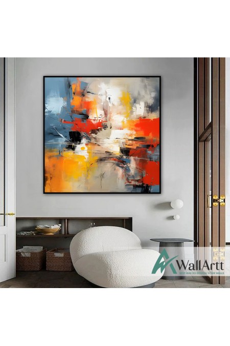 Yellow Orange Abstract Textured Partial Oil Painting - Wall Art