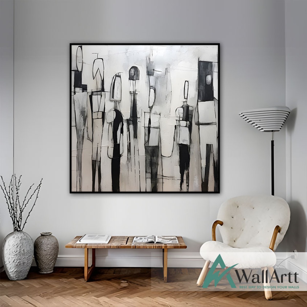 Abstract Crowd Textured Partial Oil Painting - Wall Art