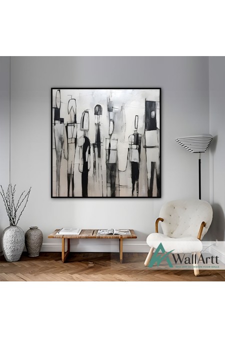 Abstract Crowd Textured Partial Oil Painting - Wall Art