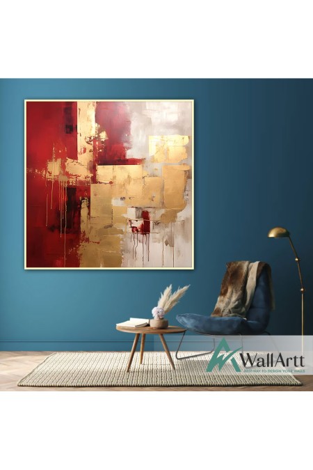 Gold Foil on Red Abstract Textured Partial Oil Painting - Wall Art