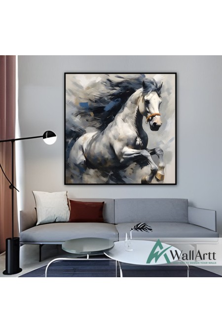 Blue Maned Horse Textured Partial Oil Painting - Wall Art