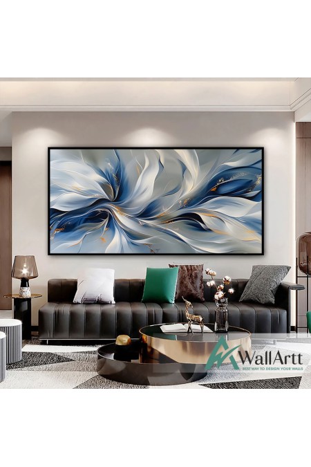 White Blue with Orange Textured Partial Oil Painting - Wall Art