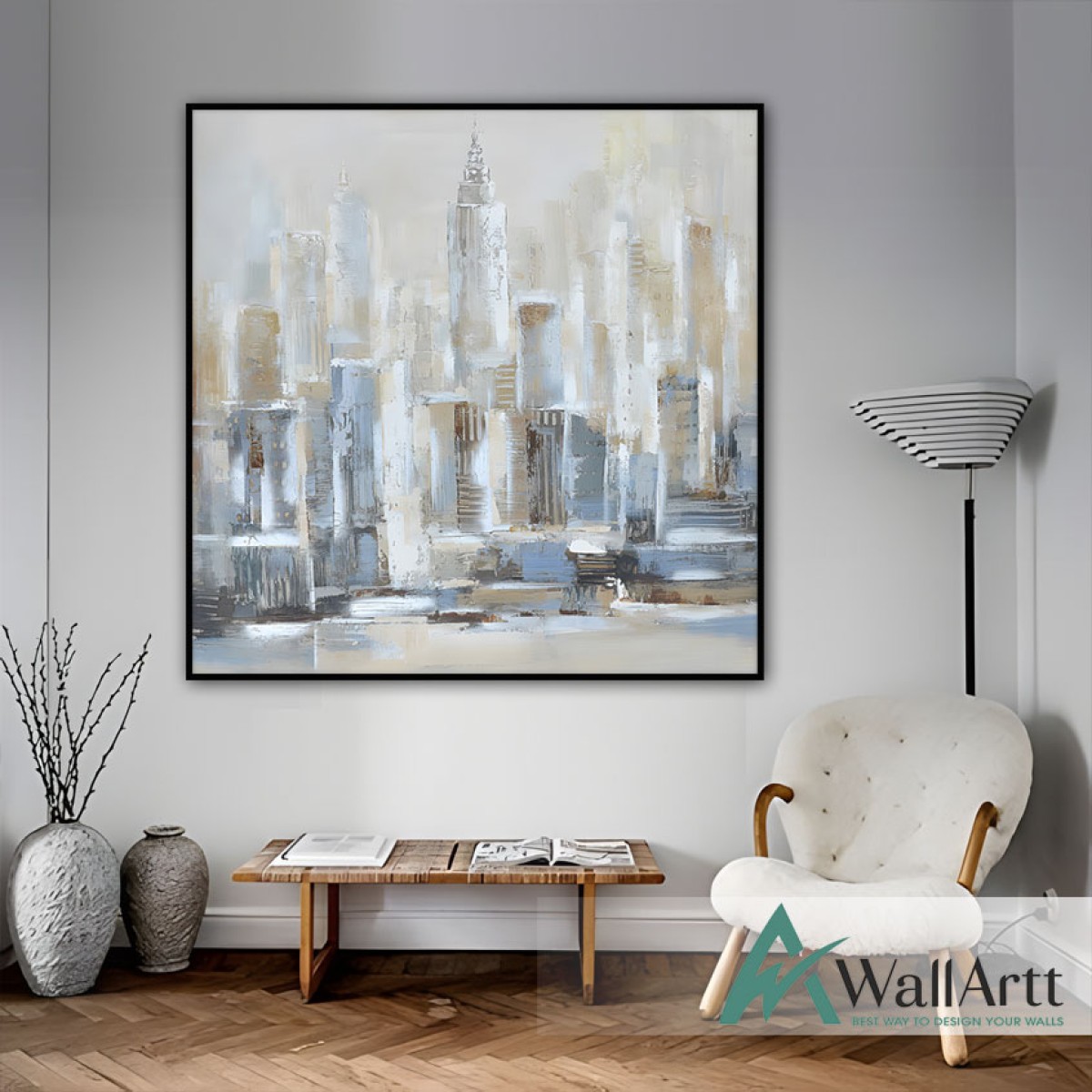 Abstract City under Snow II Textured Partial Oil Painting