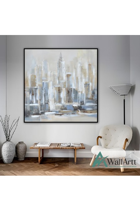 Abstract City under Snow II Textured Partial Oil Painting