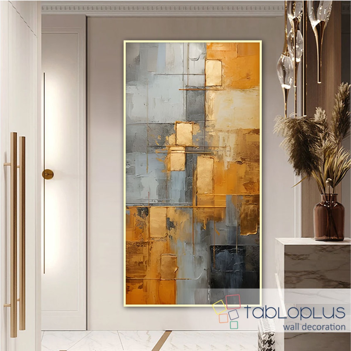 Gold Foil on Grey I Textured Partial Oil Painting - Wall Art