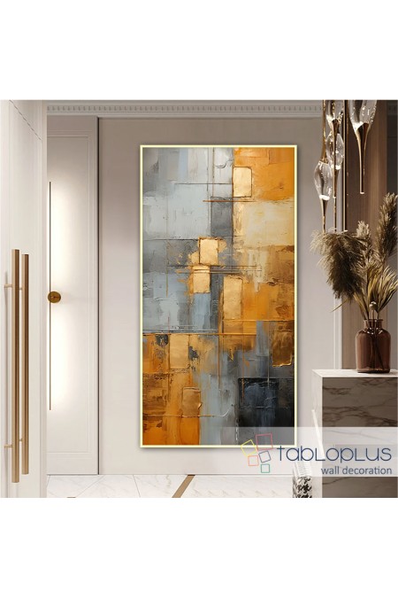 Gold Foil on Grey I Textured Partial Oil Painting - Wall Art