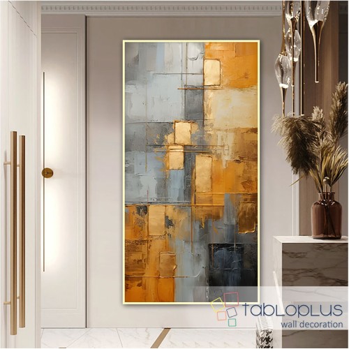 Gold Foil on Grey I Textured Partial Oil Painting - Wall Art