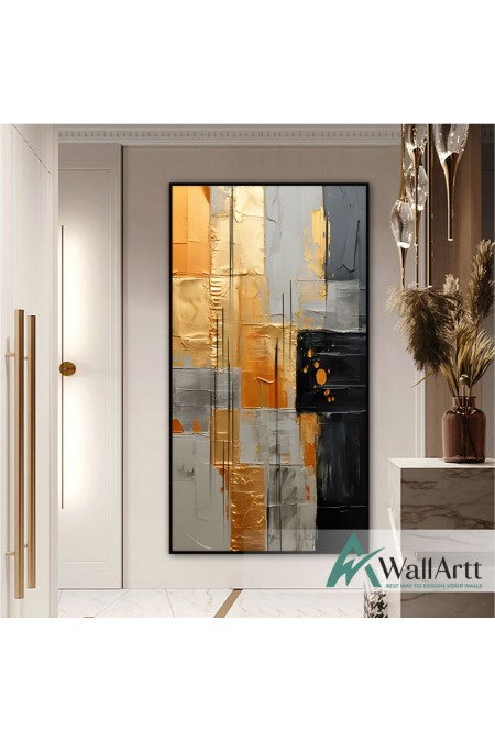 Gold Foil on Grey II Textured Partial Oil Painting - Wall Art