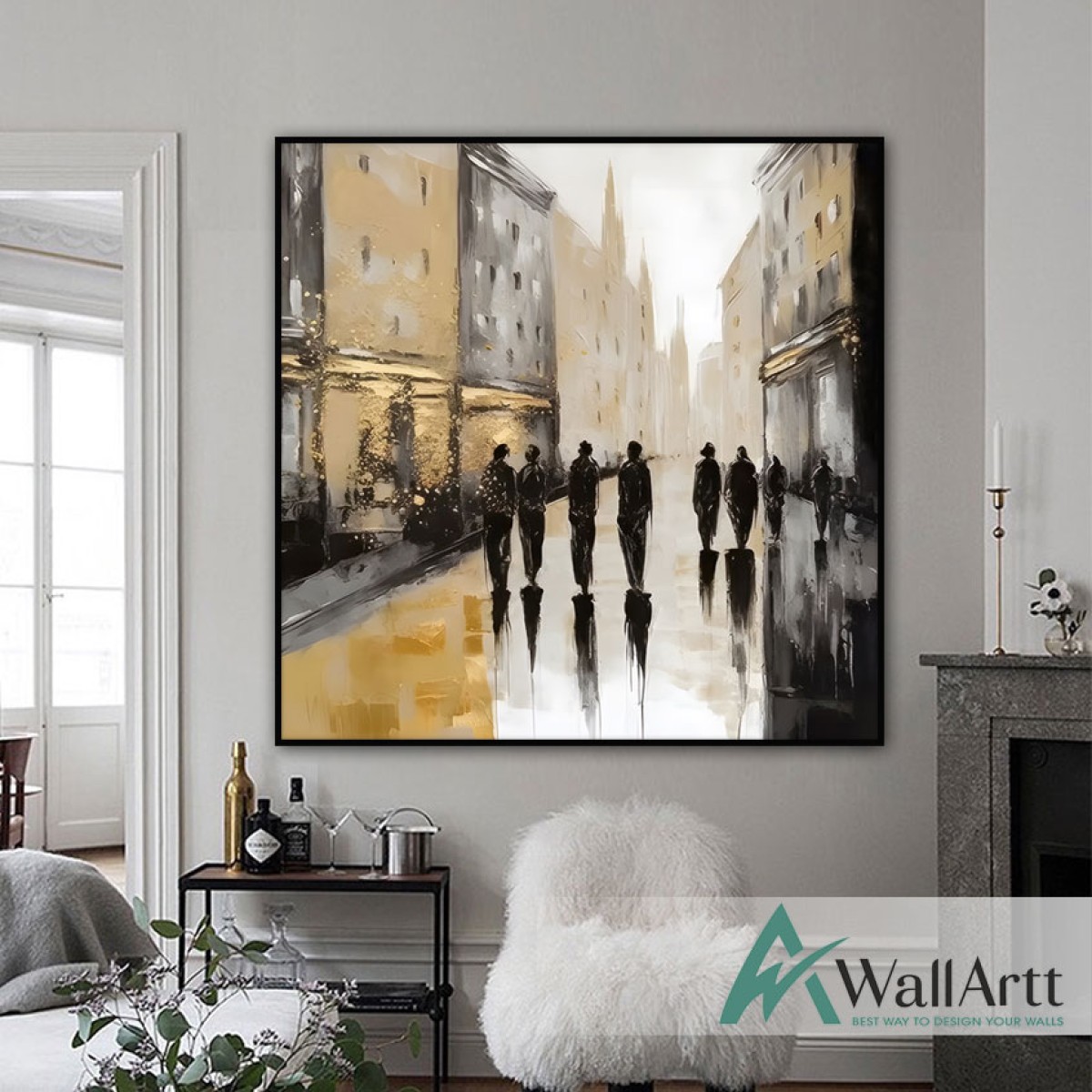 Abstract Street Chat Textured Partial Oil Painting - Wall Art