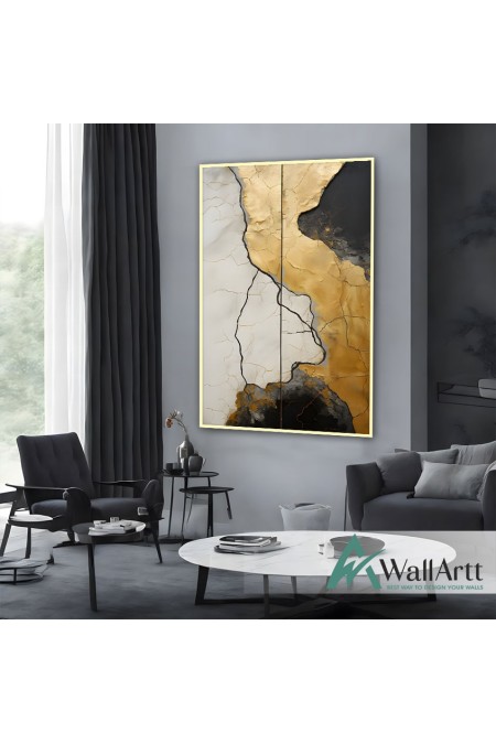 Abstract Gold River Textured Partial Oil Painting - Wall Art