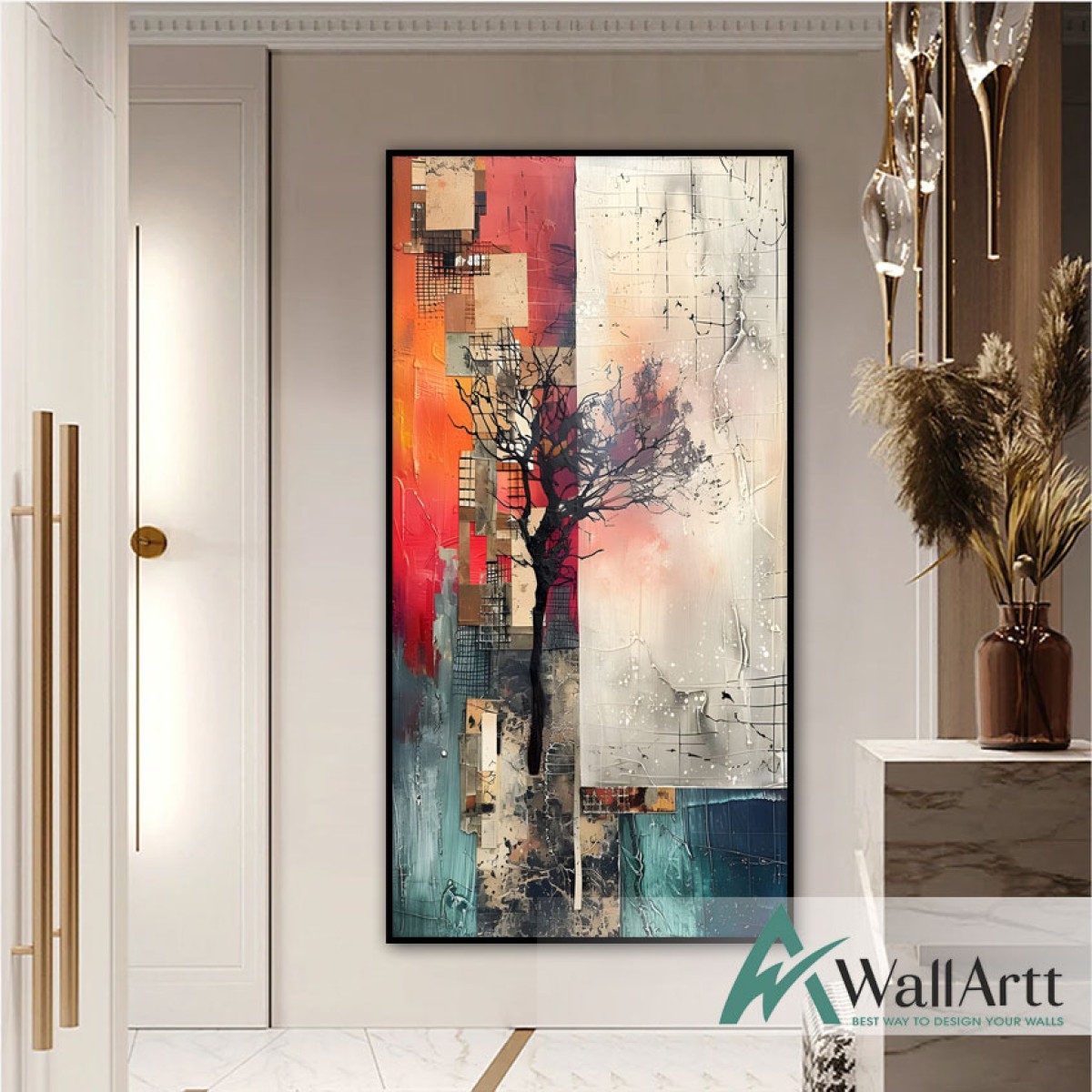 Abstract Lonely Tree Textured Partial Oil Painting - Wall Art