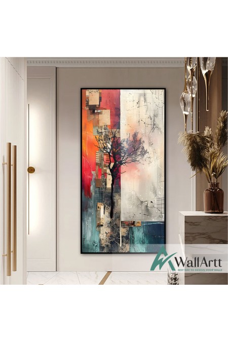 Abstract Lonely Tree Textured Partial Oil Painting - Wall Art