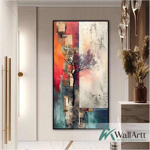 Abstract Lonely Tree Textured Partial Oil Painting - Wall Art