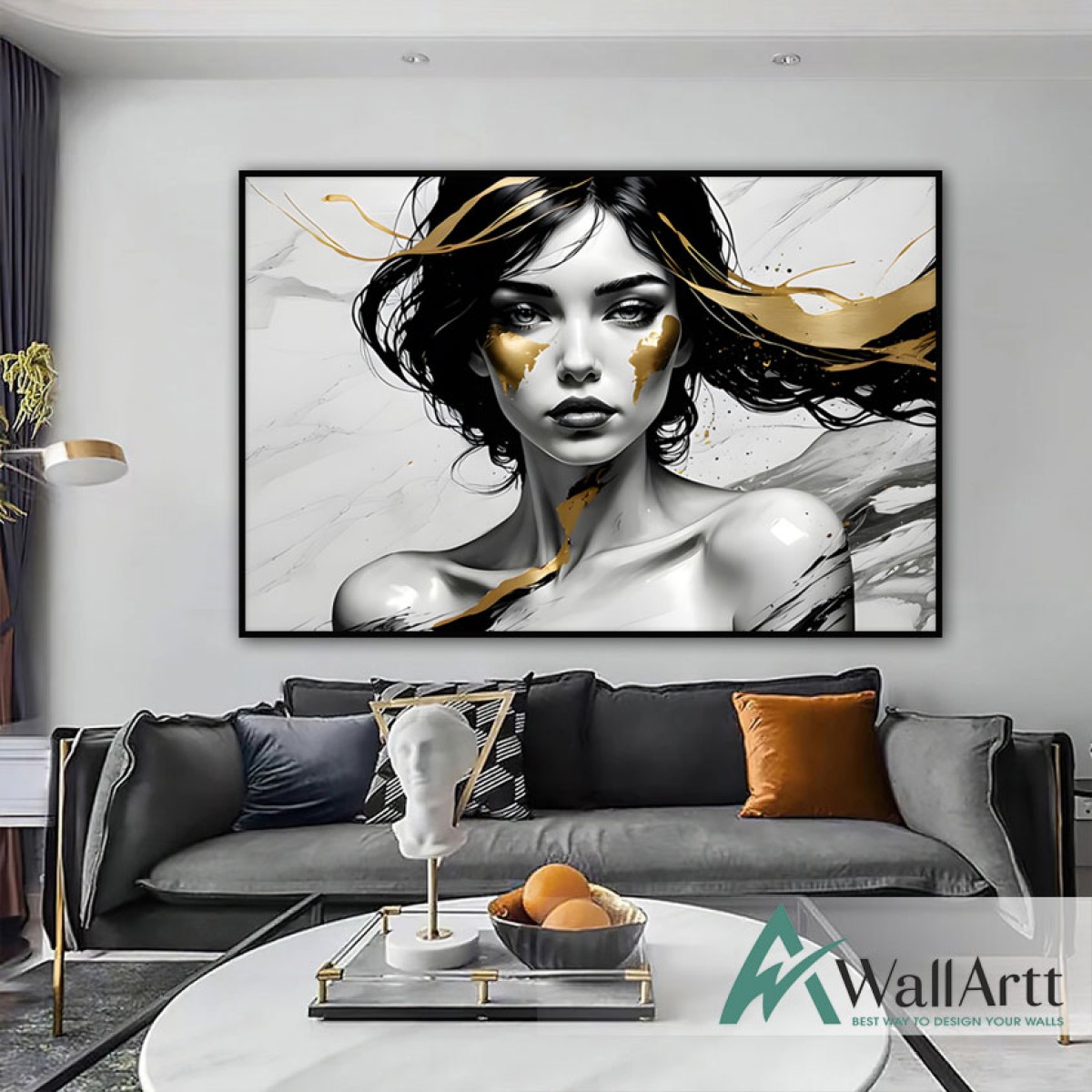 Gold Haired Woman Textured Partial Oil Painting - Wall Art