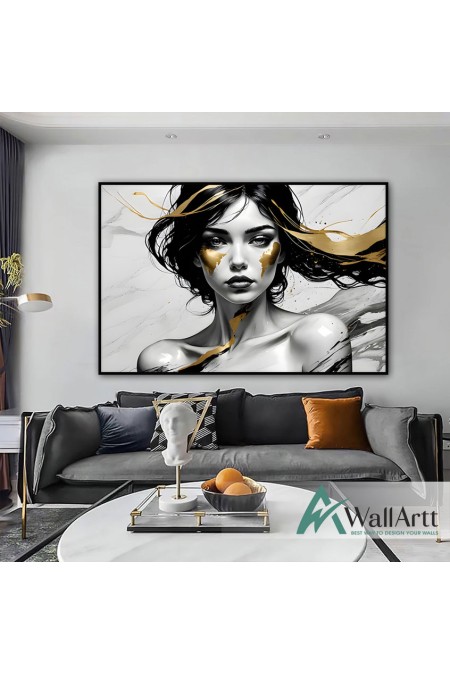 Gold Haired Woman Textured Partial Oil Painting - Wall Art