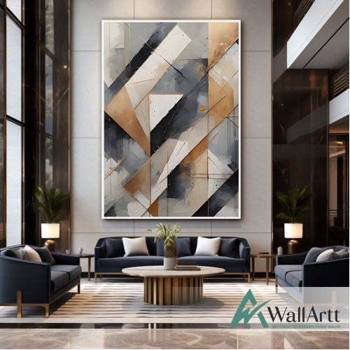 Abstract Shapes 3d Heavy Textured Partial Oil Painting - Wall Art