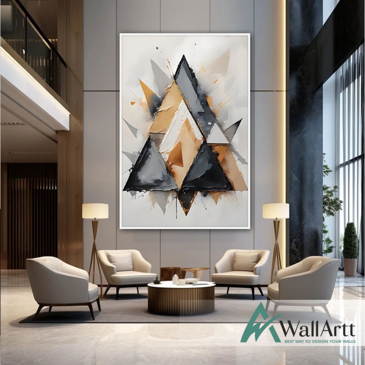 Abstract Trianges 3d Heavy Textured Partial Oil Painting - Wall Art