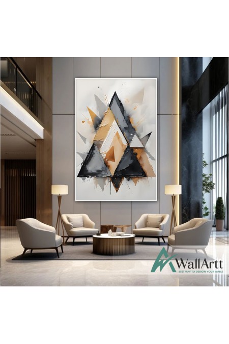 Abstract Trianges 3d Heavy Textured Partial Oil Painting - Wall Art