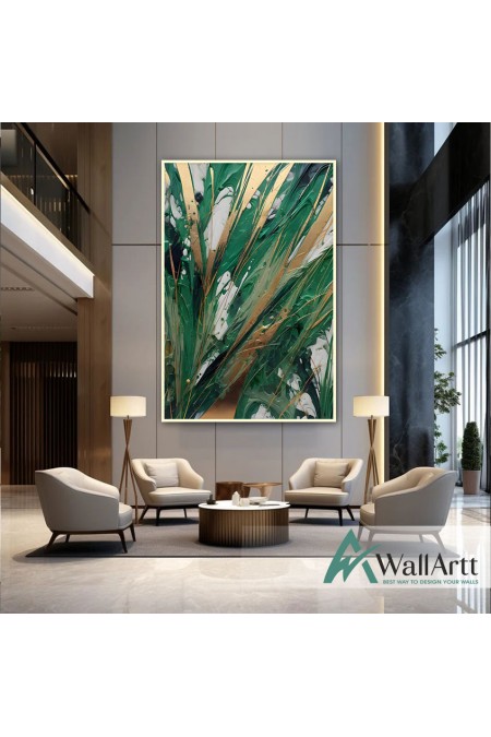 Gold Green Bushes Textured Partial Oil Painting - Wall Art