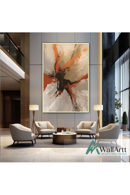 Abstract Orange Magma Textured Partial Oil Painting - Wall Art