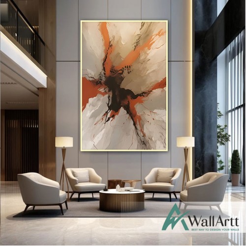 Abstract Orange Magma Textured Partial Oil Painting - Wall Art