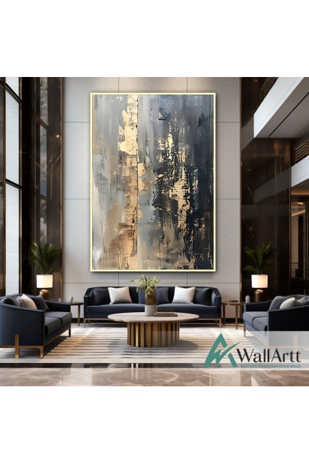 Gold Foil on Black II Textured Partial Oil Painting - Wall Art